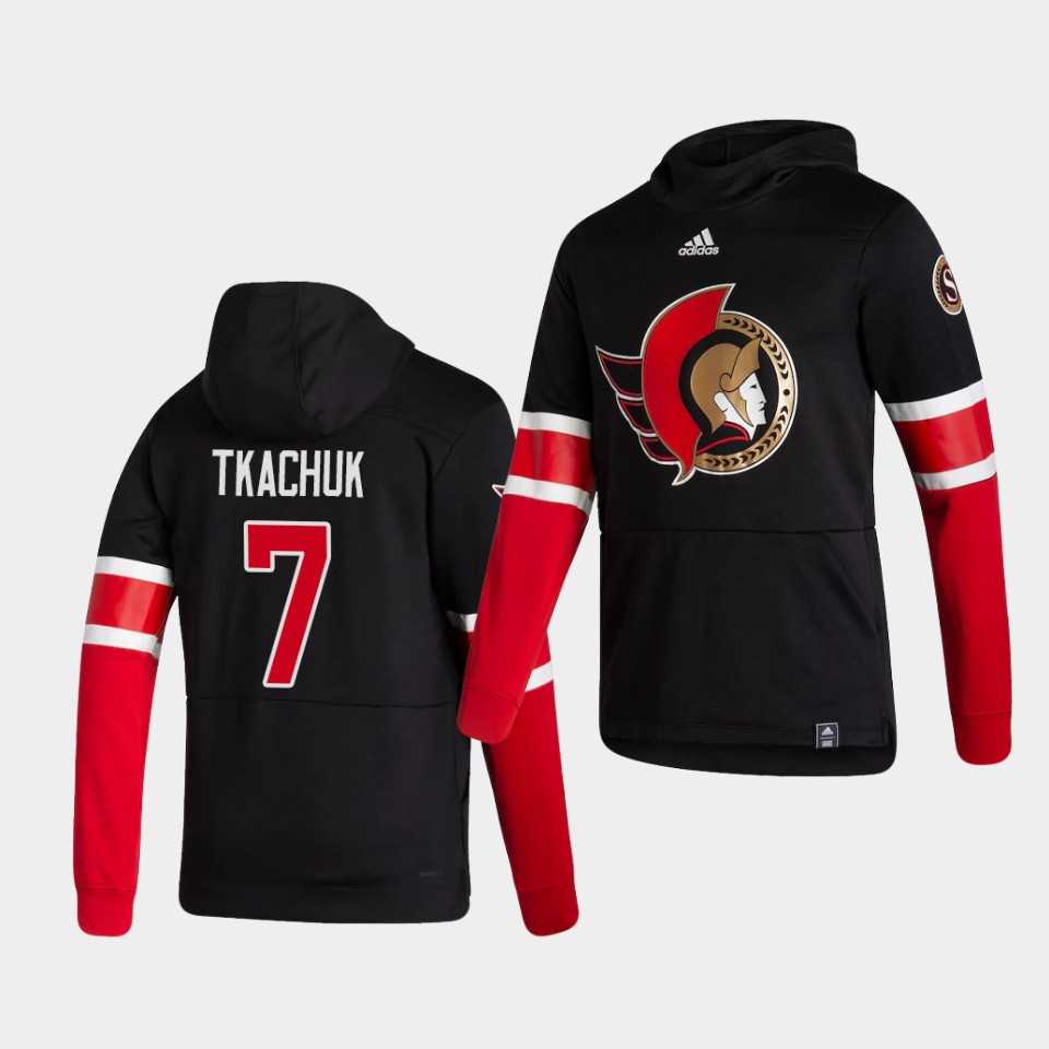 Men Ottawa Senators 7 Tkachuk Black NHL 2021 Adidas Pullover Hoodie Jersey
